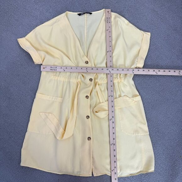 Zara Button Front Tie Waist Shirt Dress Yellow XS Cap Sleeve - Picture 13 of 14